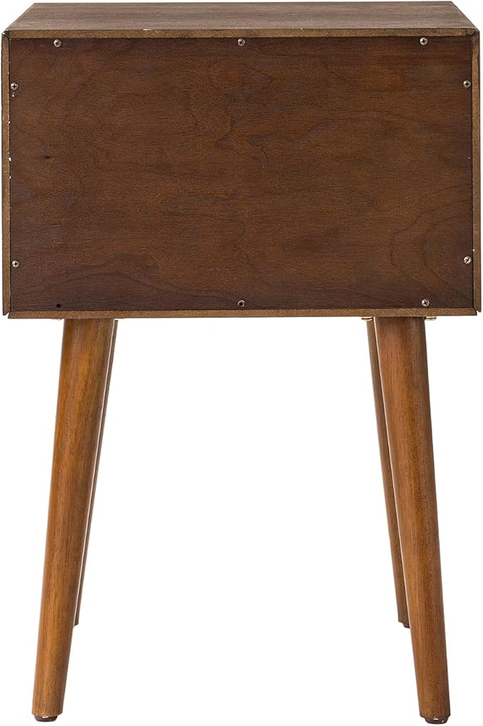 KEIKI Mid Century Modern Night Stand, Space Saving Nigtstand with 2 Big Drawers, Bedroom Bedside Coffee Table for Drink, Sofa Bed Side Desk Tables for Apartment Living Room, Easy Assembly, Walnut