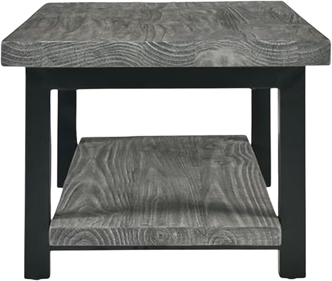 Pomona 2-Tier Rectangular Coffee Table - 42-Inch Reclaimed Wood Top with Lower Shelf Storage and Metal Legs - Farmhouse Rustic Industrial Style Living Room & Office Furniture (Slate Gray)