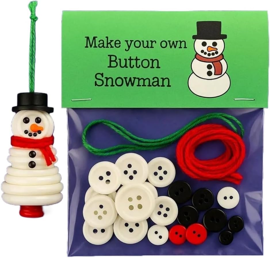 DIY Christmas Button Ornament Making Set - Snowman/Santa/Angel, Fun Holiday Craft Kit for All Ages, Ideal Xmas Tree Hanging Decor & Festive Gifts (6pcs-C)