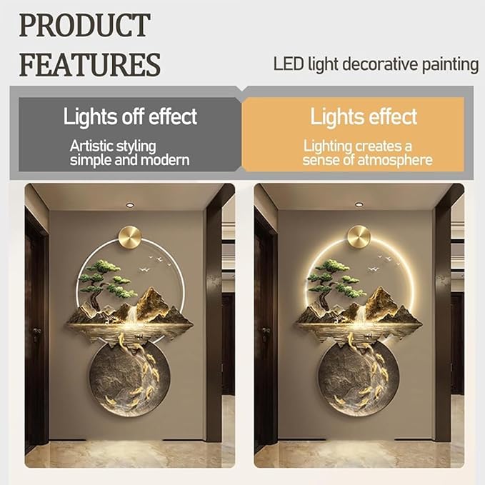 Generic 3D Wall Art Decor, LED Wall Painting, Asian Landscape, Warm White Light, 50cm x 70cm, Living Room, Bedroom