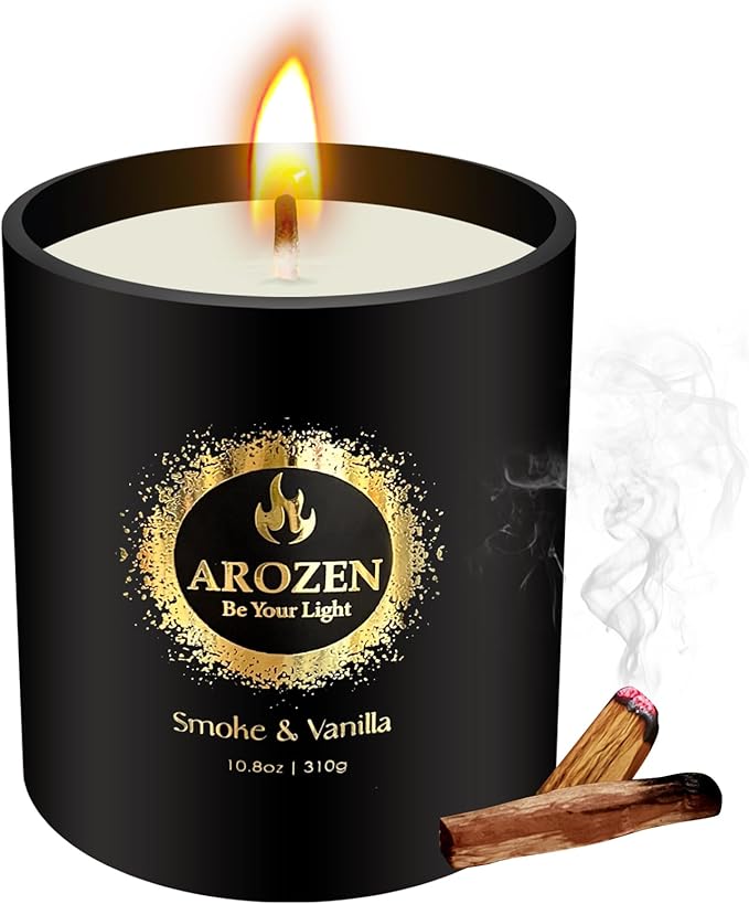 Premium Smoke & Vanilla Candles | Black Christmas Scented Candles for Men, Candle for Home Scented | 70-Hour Long Lasting Soy Holiday Candle for Him, 10.8oz, Aromatherapy at Home, Gifts for Men