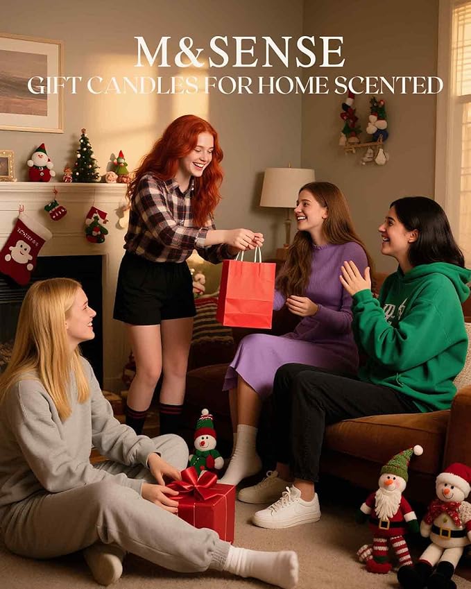 M&SENSE Fireside Vanilla Scented Candles Christmas Decor, Natural Non Toxic, Aromatherapy Candle for Stress Relief Meditation Relaxing, Housewarming Gifts for Women Men, 11.3oz 70 Hour