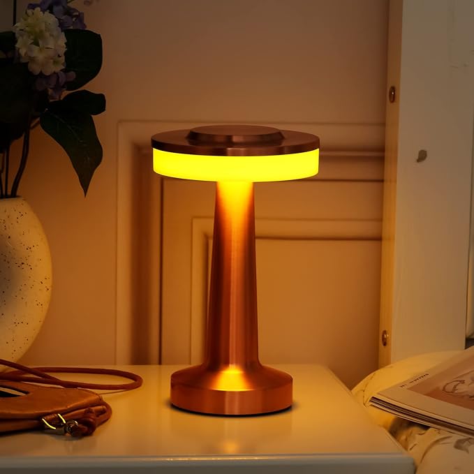 Riakrum 2 Pcs LED Portable Cordless Table Lamp with Touch Sensor 3 Color Stepless Dimming Rechargeable Battery up to 15 Hours Cordless Table Light Wireless Lamp for Nursery (Rose Gold)