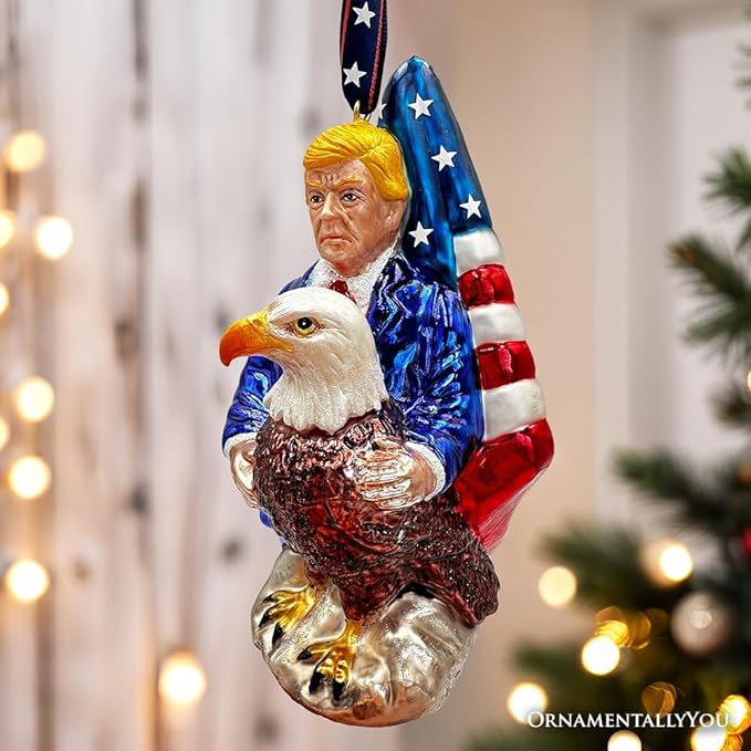 Exclusive Premium President Trump Glass Christmas Ornament, American Bald Eagle MAGA Tree Decor