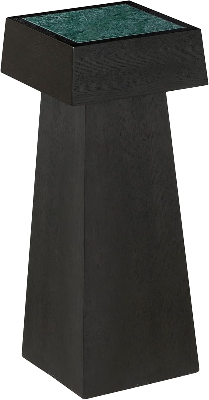 8.6-inch Marble Pedestal Side Table, Stone Finish Top Accent Drink Table for Living Room, Square Small End Coffee Counter, Full Assembly for Small Space Office - Black