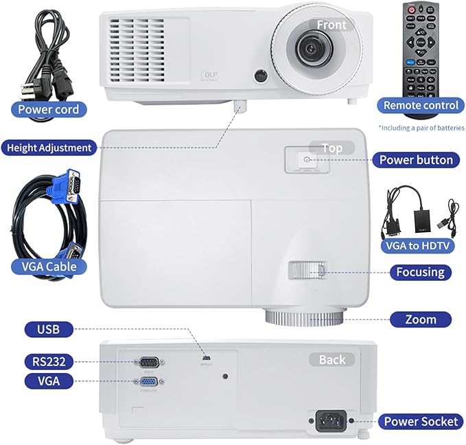 DLP Business Projector 3300 Lumens High Brightness Projector for Office Large and Clear Daytime Display