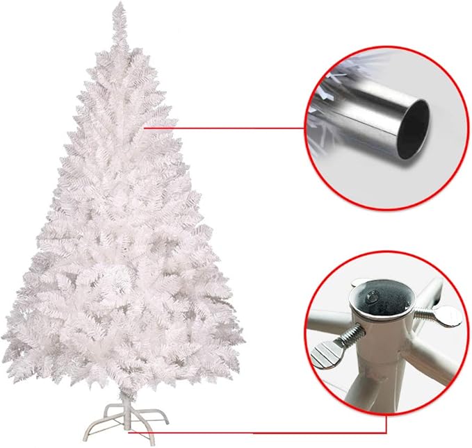 8FT Premium Spruce Artificial Holiday Christmas Tree for Home, Office, Party Decoration 1500 Branch Tips, Easy Assembly, Metal Hinges & Foldable Base White