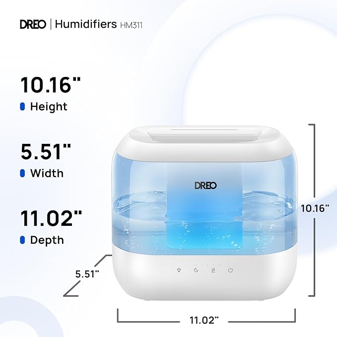 Dreo Humidifiers for Bedroom, 4L Top Fill for Large Room, 36H Runtime, 28 dB Quiet Supersized Cool Mist Air Humidifier for Baby Nursery, Plants, Indoor, Night Light, Easy to Clean & Fill, Blue