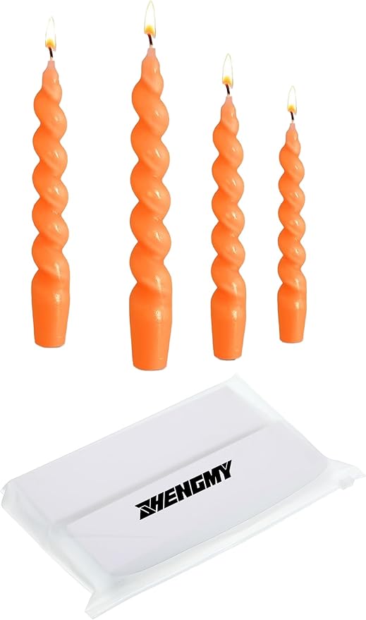 Zhengmy 4 Pcs Orange Spiral Taper Candle 7 Inch Twisted Long Wax Dinner Candlestick for Fall Halloween Christmas Holiday Valentines Wedding Birthday Baby Shower Table Decor(Solid)