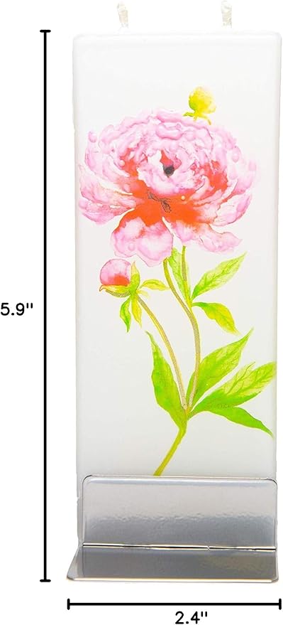 Flatyz Handmade Gift Set With Steel Base - Flower Candle for Mother's Day - Spring Design for Women - Peony Aesthetic - Unique Cute Womens Gifts
