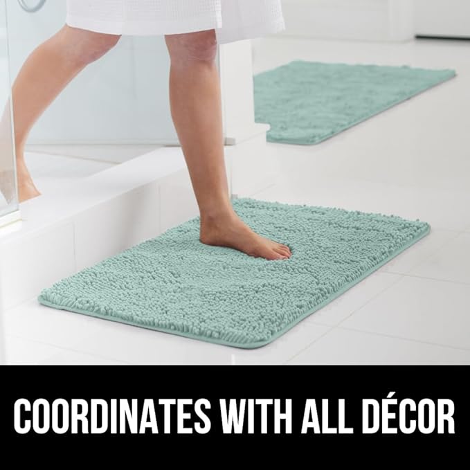 GORILLA GRIP Bath Rug Mat, Thick Soft Absorbent Chenille, Quick Dry Microfiber Mats, Rubber Backing Washable Shower Floor Rugs, US Designed Bathroom Bathmat Home Decor Accessories, 24x17, Seablue