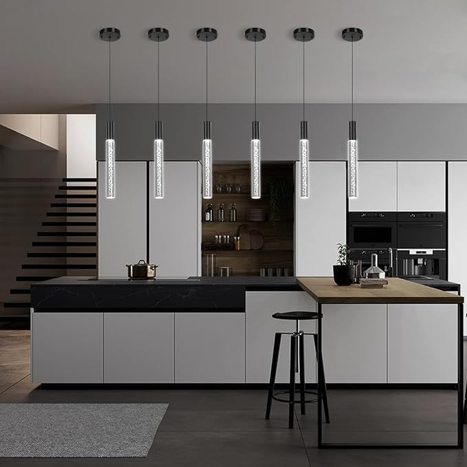 Modern Black Acrylic Pendant Light Fixture, 1-Light 3-Color LED Pendant Lighting Cord Adjustable Ceiling Hanging Lights for Kitchen Island Living Room Bedroom Dining Room (3 Pack)