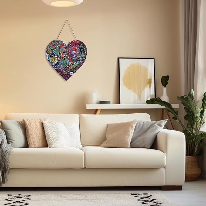 FKKA Front Porch Decor Farmhouse, Harvest Garden Wall Art, Metal Heart Wall Decor For Bedroom, Easy Hanging With A Hanging Rope, Light Purple, Gift