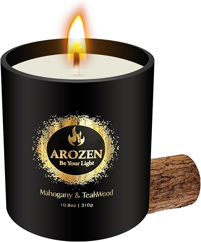 Mahogany Teakwood Scented Candles, Gifts for Men, Father's Day Holiday Chrismas Candle Gifts, Black Soy Candles for Home Scented, Extra Large with 70H Long Lasting Burn 10.8oz