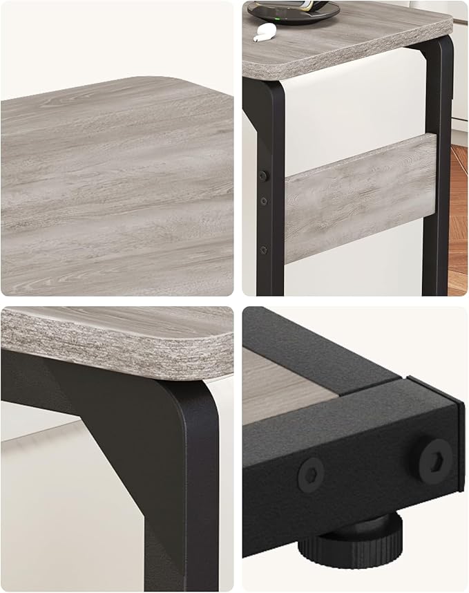 Narrow C-Shaped End Tables, Sofa TV Trays Set of 2, Tray Table Small Couch Side Table for Living Room, Bedroom, Bedside ET-YB-GY2