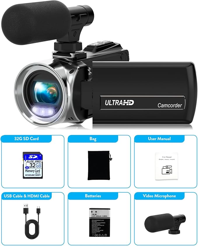 Video Camera Camcorder FHD 4K 36MP Vlogging Camera for YouTube Video Recorder 3.0" 270 Degree Rotation Screen Video Cameras for Filming with Microphone,32GB SD Card (Black)