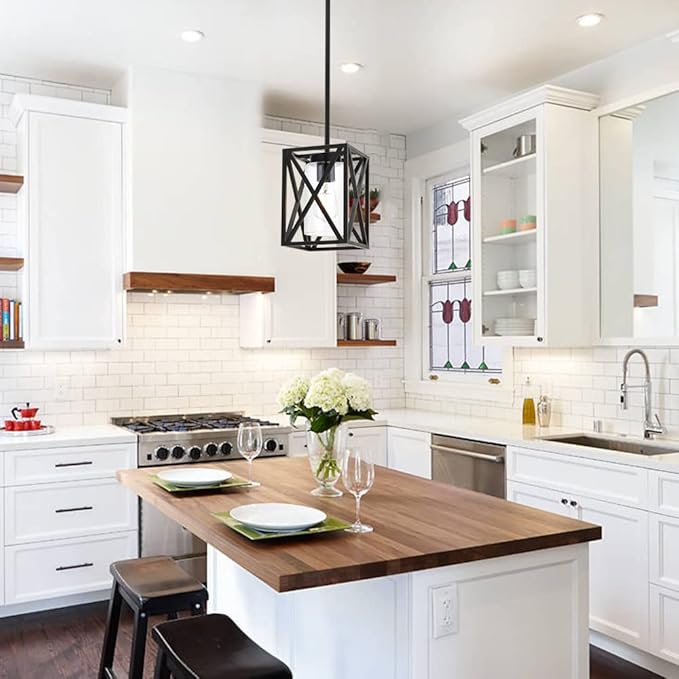 1-Light Industrial Hanging Light Fixtures with Clear Glass Shade, Farmhouse Pendant Lighting for Kitchen Island for Dining Room Hallway Foyer