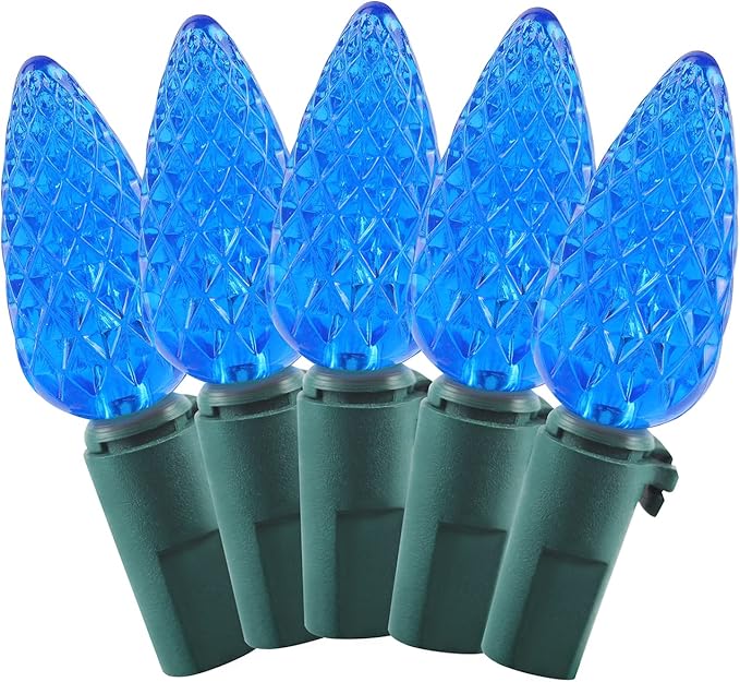 C6 Christmas Lights String Blue Outdoor 50 LED Strawberry Xmas Tree Indoor Waterproof Decoration Plug in 18 Feet Used for Patio Party Festive Courtyard Home(Blue)