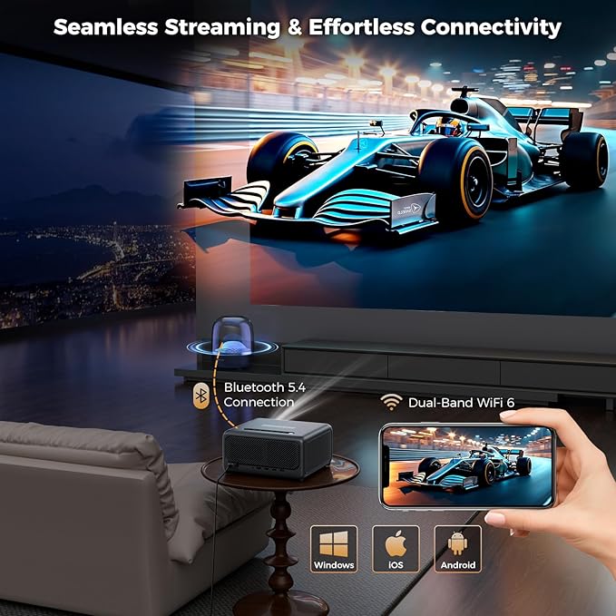 GooDee 4K Smart Projector with WiFi & Bluetooth - 3000 ANSI UHD, ToF Auto Focus Keystone MEMC, Dolby Audio Home Theater Video Projector Built-in Streaming Apps, Indoor & Outdoor Movies, Gaming