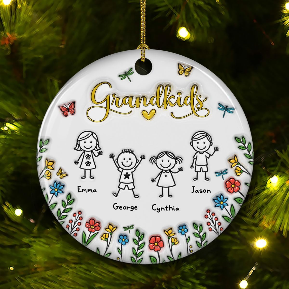 Grandkids Personalized Ceramic Ornament โ Sentimental Family Tree Decoration, Grandparent Christmas Keepsake