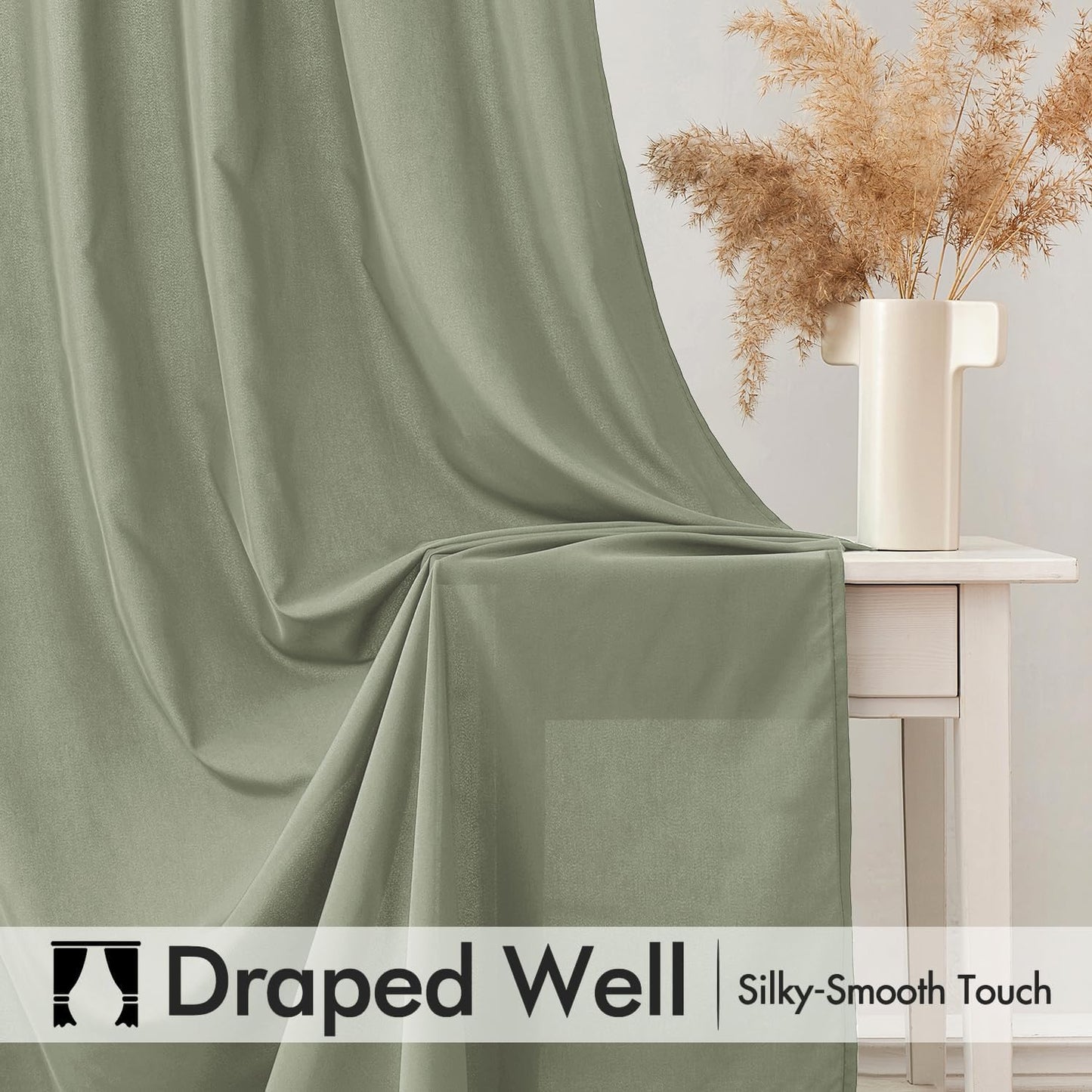 MIULEE Sage Green Privacy Sheer Curtains That Let Light in 90 Inches Long Non-See-Through Semi Sheer Curtain Light Filtering Window Curtains Drapes for Living Room Bedroom 2 Panels Set 42 X 90