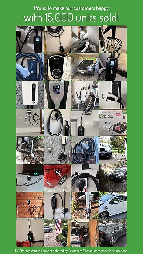 PRIMECOM Level 2 Electric Vehicle (EV) Charger (220V / 240Volt, 16Amp) Portable EVSE Smart Electric Car Charger, 30', 40', and 50 Feet Lengths (NEMA 10-50P, 35 Feet)