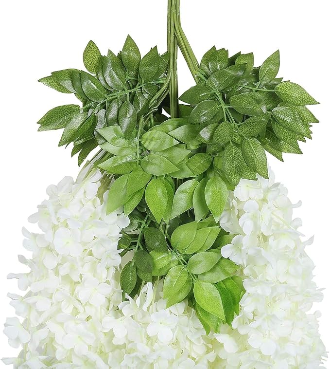 U'Artlines 48 Pack (Total 172.8 Feet) Artificial Fake Wisteria Vine Rattan Hanging Garland Silk Flowers String Home Party Wedding Decor (48, White)
