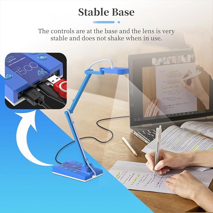 4K USB Document Camera, Quick Recognition Screen Document Webcam 15MP Mirror Mode with LED Light for Live Demo for Remote Teaching