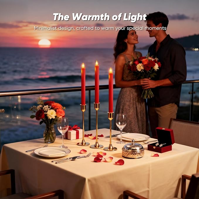 Homemory 2 Pcs Real Wax Made Red Flameless Taper Candles with Remote and Timer, 9.6" Battery Operated Candle Stick Flickering, Led Taper Candles with Lifelike Flame for Xmas Home Decor
