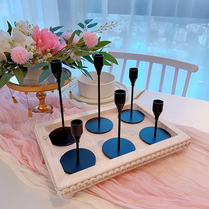 Black Taper Candle Holders for Wedding Table Centerpiece,Tall Taper Candlestick Holders Bulk Set of 6,Metal Candle Stick Holder Decor for Table or Mantel Centerpiece, Dinning, Party Home Decor