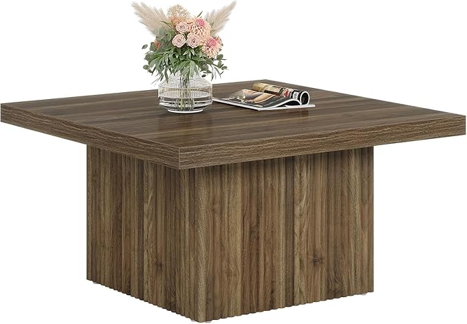 Tribesigns Square Coffee Table, 31.5-Inch Engineered Wood Coffee Table for Living Room, Vintage Center Table, Large Mid-Century Modern Cocktail Table, Brown