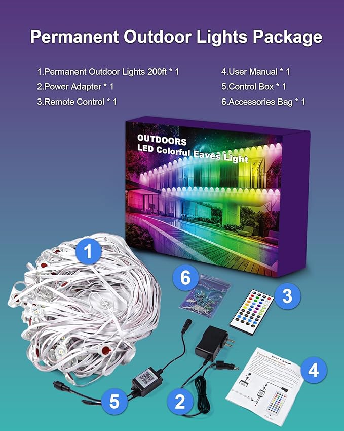 XINKAITE 200ft Permanent Outdoor Lights for House, 2025 Eave Lighting with App/Remote Control, IP67 Waterproof smartlight for Christmas, Halloween, Holiday, Party, Daily