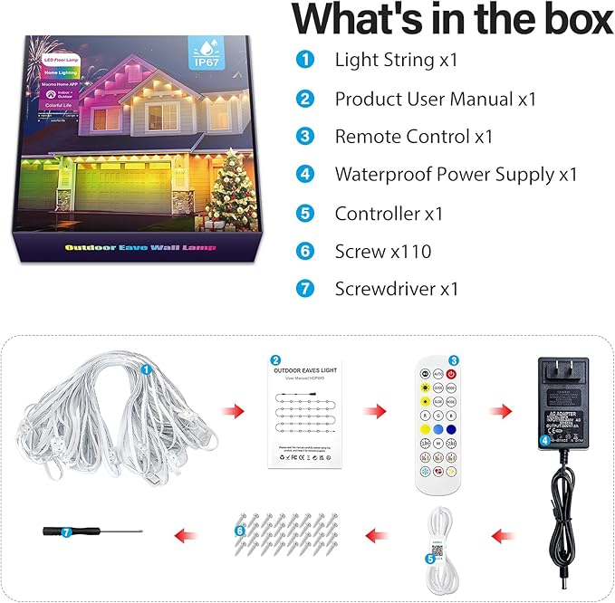 50FT Permanent Outdoor RGB Lights with IP67 Waterproof, Smart Outdoor String Lights Remote Control, Eaves Lights with App, Daily and Accent Lighting for Halloween,Christmas Holiday Decor