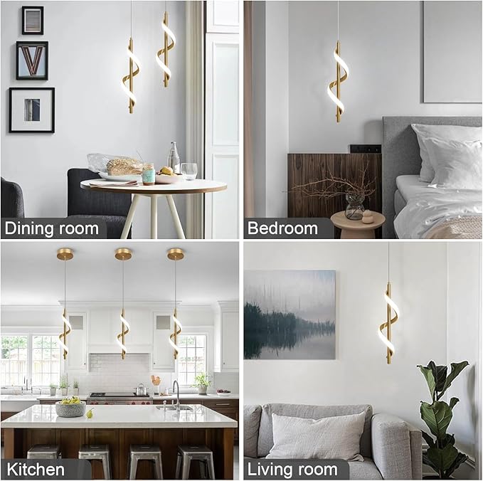 Modern Led Pendant Light Fixtures,6000K Cool White Gold Led Pendant Lighting for Kitchen Island,Adjustable Height Hanging Light Fixtures for Kitchen Dining Room Living Room,1 Pack