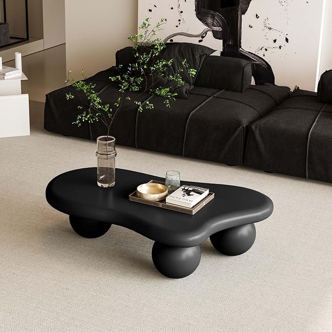 Modern Cloud Coffee Table with 3 Ball Legs, Cute Irregular Shaped Coffee Table, Low Center Table Tea Table for Living Room Apartment (47.2''L × 31.5''W × 13.78''H)