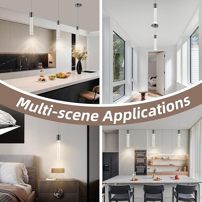 Pendant Lights Kitchen Island, 2700-6000K Modern Kitchen Island Lights,Black Dimmable Hanging Light Fixtures with Crystal Bubble, 12W LED Hanging Light for Dining Room, (1Pack)