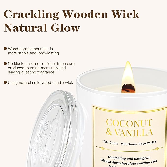 2 Pack Wood Wick Coconut & Vanilla Candle Gift Set β Long Lasting Soy Wax Candles with Gift Boxes, Holiday Aromatherapy Candles for Home Decor & Christmas Gifts