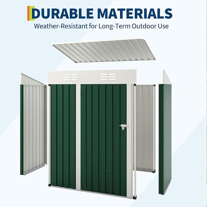 5x3FT Multi-Used Shed & Outdoor,Storage Shed with Lockable Door,Anti-Corrosion Storage House with Sloping Roof for Backyard Outdoor Patio(Green)