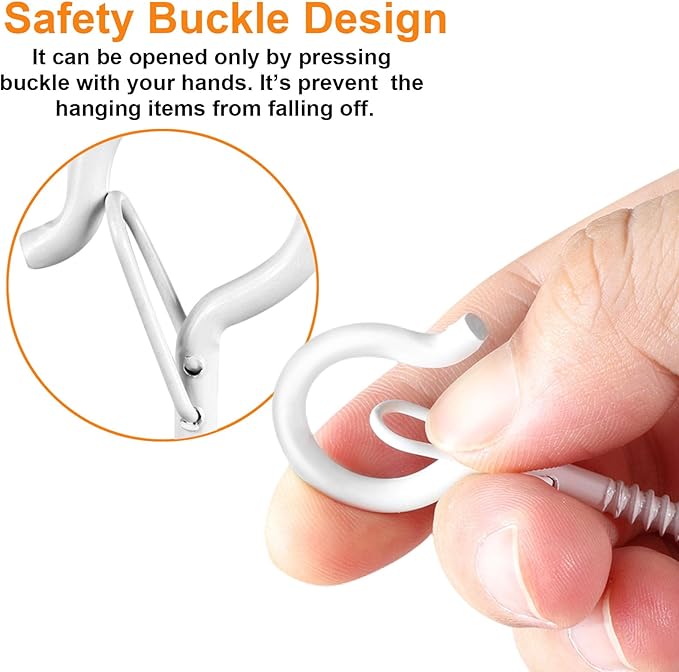 35 PCS Screw-in Hooks for Outdoor String Lights, Q Hangers Hooks Outdoor for Outside, Swivel Hanging Basket Patio Light Hooks with Safe Buckle Screw in Planter Eye Hook for Wall Ceiling, White