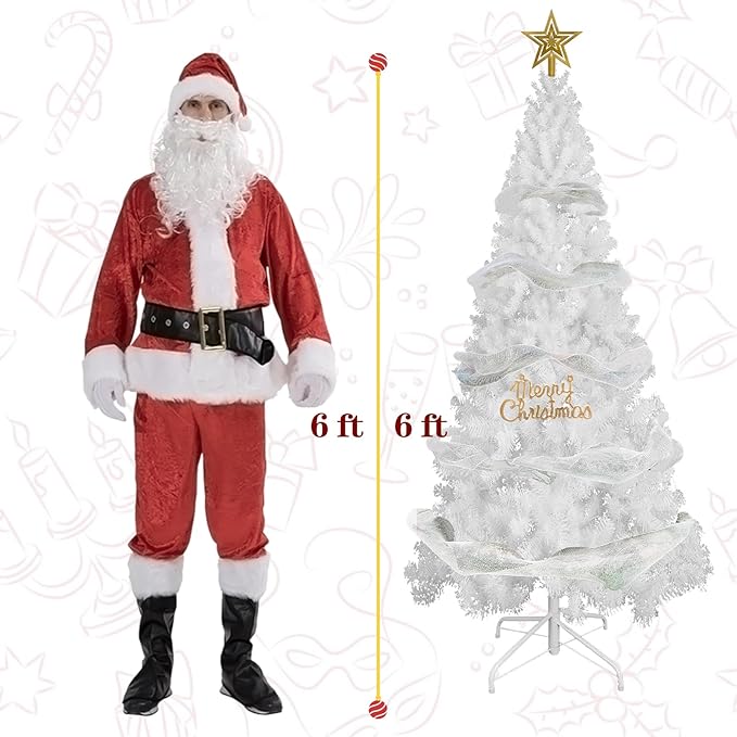 6FT Artificial Christmas Tree, Full Premium Hinged Artificial Pine Tree with 720 Branch Tips Metal Stand for Outdoor & Indoor (White)