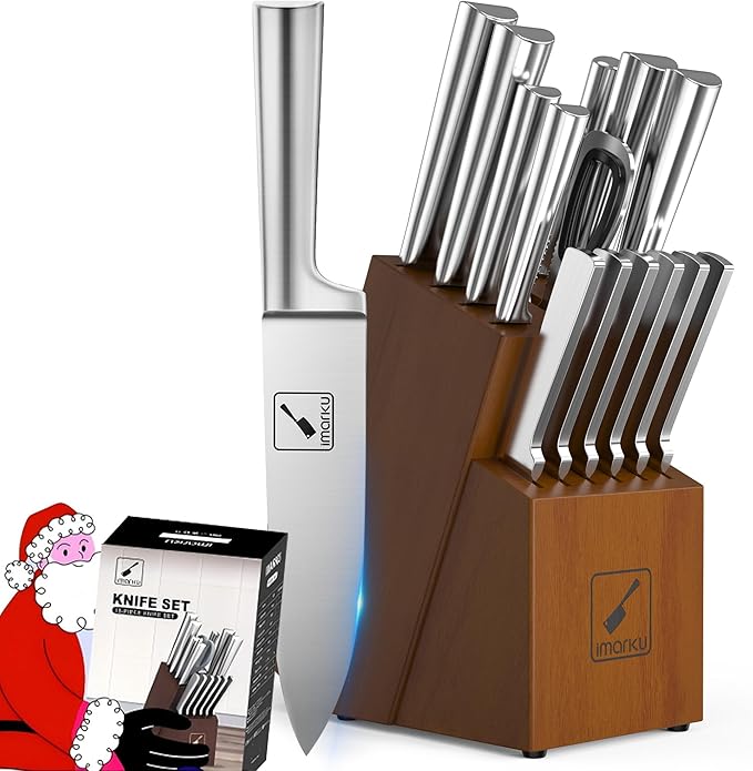 imarku 15 PCS Knife Set: Kitchen Knife Set with High Carbon Stainless Steel, Knife Block Set with Dishwasher Friendly Ultra Sharp Professional Chef Well Balance Knives Set, Best Gifts for Women Men