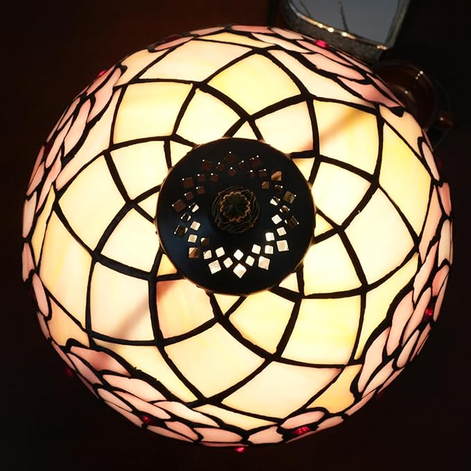 Tiffany Lamp Stained Glass Table Lamp 8X8X14 Inches Desk Reading Light Decor Beside Bedroom Living Room Home (H-1055- Cherry Blossom)