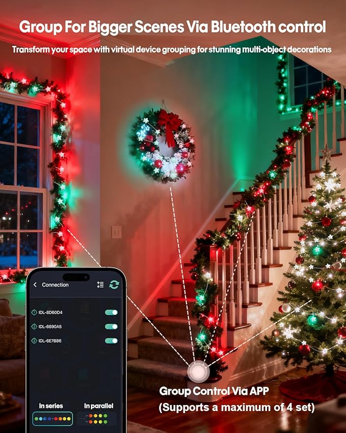 Smart Star String Lights 16.4Ft, Color Changing LED Fairy Lights with Remote & APP Control, Music Sync, Timer, RGB-IC Colored Twinkle Lights Hanging for Indoor Bedroom Party Christmas Decor