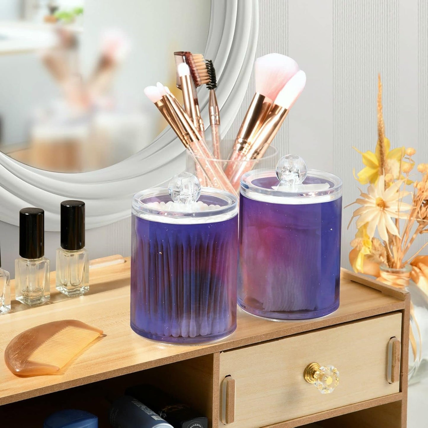 Galaxy Purple 2PCS Airtight Transparent Glass Storage Jar, Food Storage Container Glass, Can Store Candy, Salt, Coffee Beans, With lid, Easy To Use…