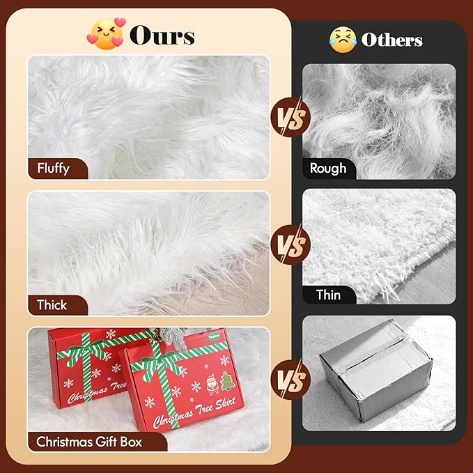 72 Inch White Christmas Tree Skirt with 4.5" Extra Long Pile– Ultra Plush Faux Fur Tree Skirt for 7.5-12 Ft Trees
