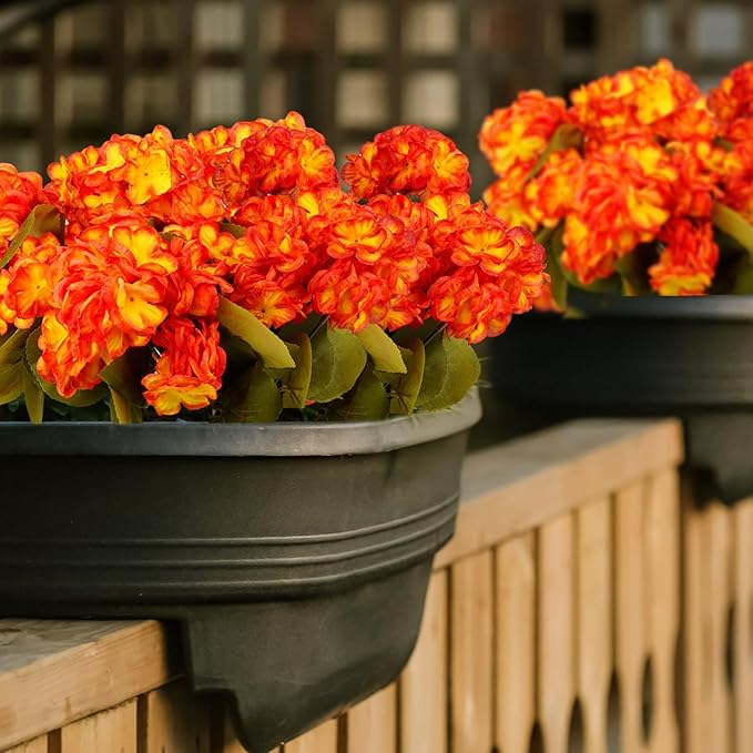 6 Bundles Silk Geraniums Artificial Flowers for Outdoors, UV Resistant Faux Plants Realistic for Garden Patio Porch Window Box Home Indoor Outdoor Decor (6, Orange-Yellow)
