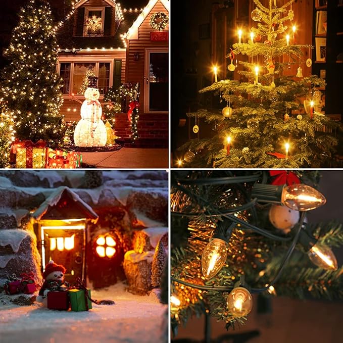 KGC 25Pack C7 LED Christmas Light Bulb, E12 Base LED Bulbs, 0.6W 2200K Warm White 50LM, Clear Plastic Night Lights C7 Replacement Bulbs for Christmas String Lights.