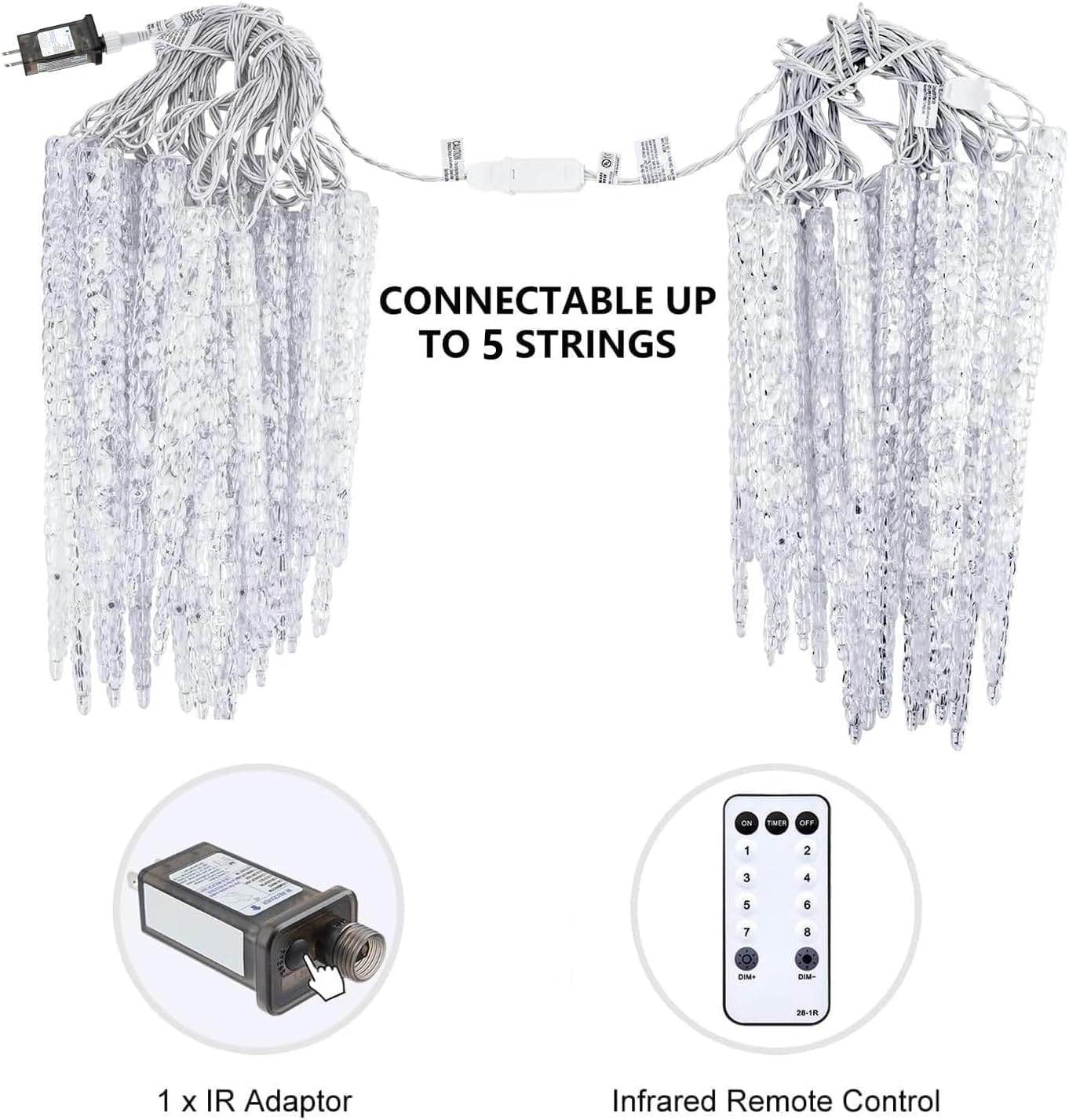 Icicle Lights Outdoor with Remote, 20ft 100 LED 20 Tubes Connectable Ice Shape Hanging Christmas Lights for Tree Patio Roof Holiday Decor, Multicolor