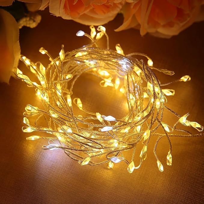 Plug in Firecracker Lights 10FT Warm White Copper Wire Indoor Cluster Fairy Lights with Remote Timer for Bedroom, Living Room, Tree, Garden, Porch, Patio, Backyard, Christmas Tree