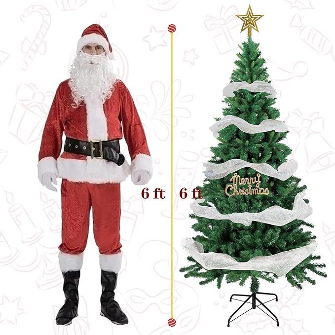 6FT Artificial Christmas Tree, Full Premium Hinged Artificial Pine Tree with Sturdy Metal Stand 720 Branch Tips,Green